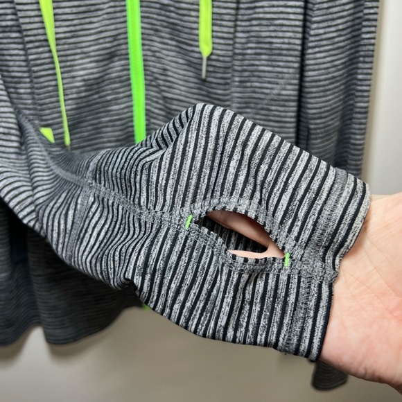 Lukka Womens Hooded Athletic Jacket Gray Black Stripe Neon Zip Thumb Holes Sz XL - Picture 5 of 15